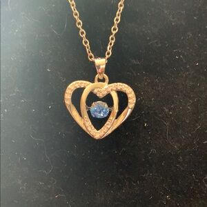 Double Heart Pendant Necklace with Blue Stone – Sterling Silver 925 (J141)